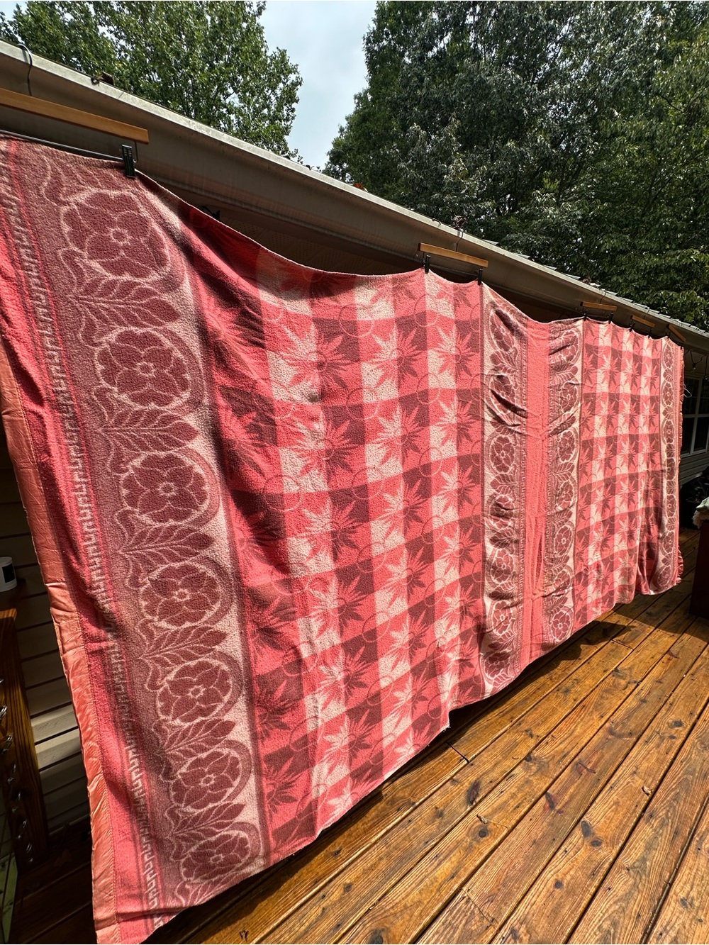 Vintage 50s 60s Pink Double Long Cotton Wool Camp Blanket Cabin Throw - Picture 14 of 14